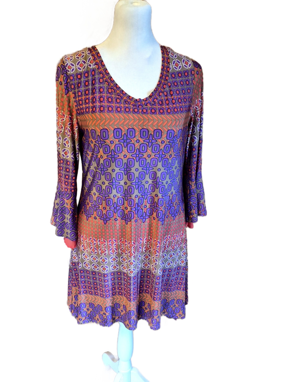 Multiples Purple & Orange Geometric V-Neck Tunic